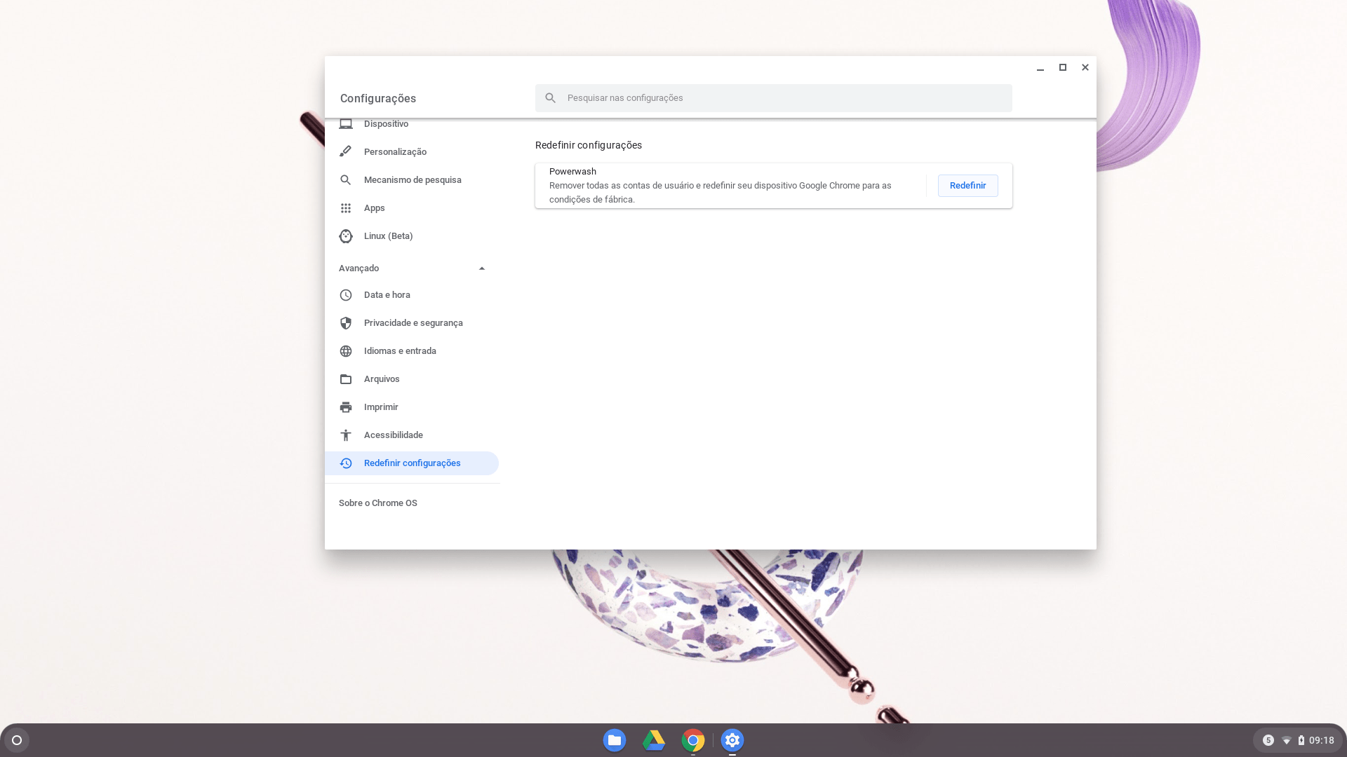 Tela de formatação do Chromebook - parte 2