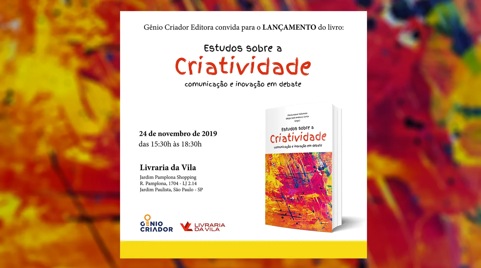 Convite de lançamento do livro "Estudos sobre a Criatividade"